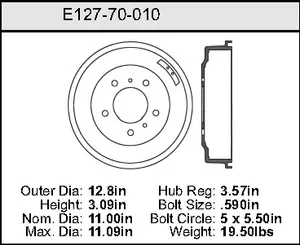 Bendix Brake Drum 11 x 12.8 443720 