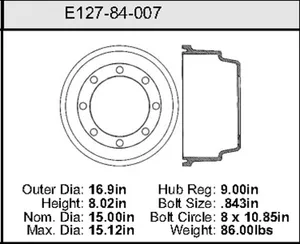 Bendix Brake Drum 15 x 16.9 449410 
