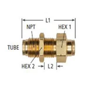 Haldex Fitting Bulkhead Union Male  1/4T 1/2P Dot Push Brass 2111705 