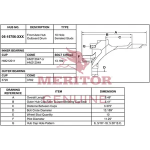 Meritor Ay Frt Hub Drum 723892 