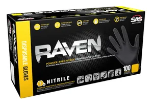 SAS Safety Corp RAVEN 7 MIL EXAM GRADE POWDER-FREE BLACK NITRILE... 1516526 
