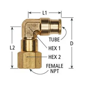 Haldex Fitting Elbow Female 90Swl 1/4T 1/8F Dot Push Brass 2153067 