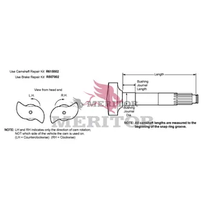 Meritor Eaton 1.5 10 Spline Left Hand Camshaft 771268 