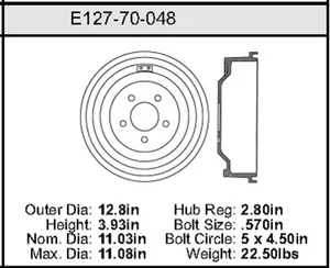 Bendix Brake Drum 11.03 x 12.8 451480 