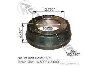 Automann Brake Drum 16.5 x 5 925116 