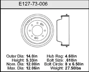 Bendix Brake Drum 12 x 14 446264 