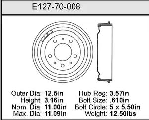 Bendix Brake Drum 11 x 12.5 448100 