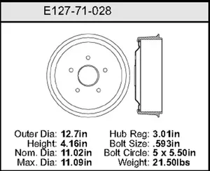 Bendix Brake Drum 11.02 x 12.7 461150 