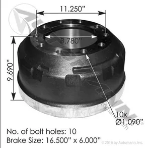 Automann Brake Drum 16.5 x 6 376688 