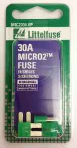 Littlefuse Fuse, Micro2 Blade, 30A, Green, Carded 5 Pc 245866 