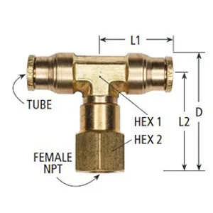 Haldex Fitting Branch T Female Swl 1/4T 1/8F Dot Push Brass 2109546 