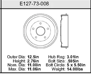 Bendix Brake Drum 11 x 12.5 457404 