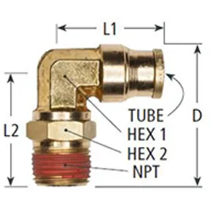 Haldex Fitting Elbow Male 90 Swl 3/8T 1/4P Dot Push H Temp 2153150 