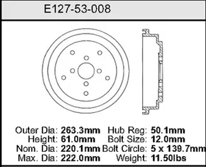 Bendix Brake Drum 8.67 x 10.37 461046 
