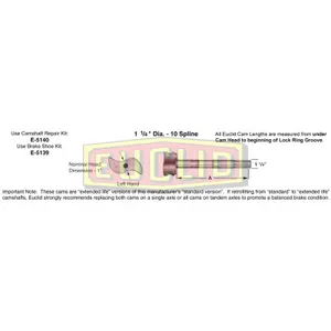 Euclid Extended Service 1.25 10 Spline Left Hand Camshaft 1046518 