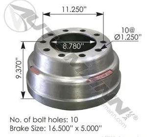 Automann Brake Drum 16.5 x 5 1201238 